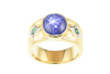Blue star sapphire and garnet ring