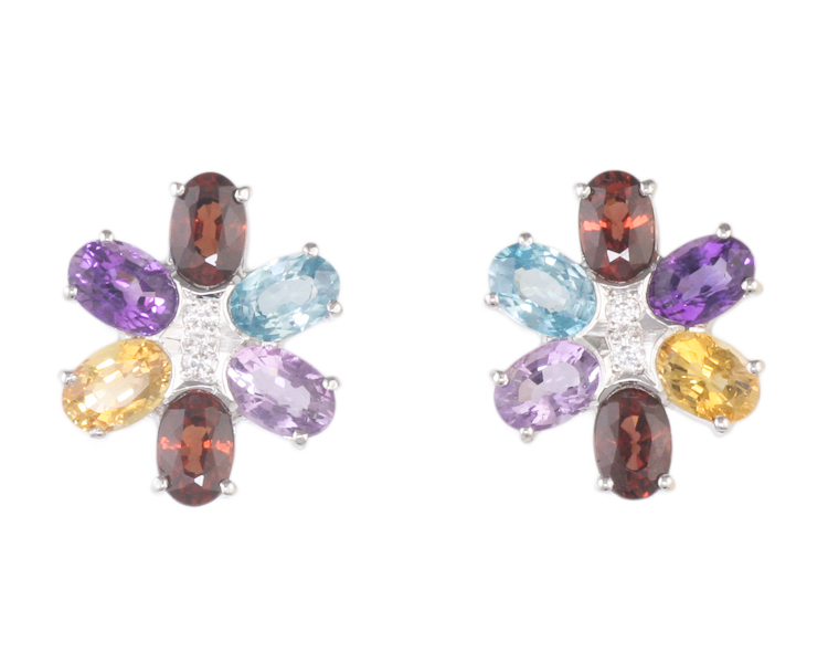 Mixed gem stones and diamond earrings - Click Image to Close