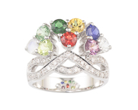 Mixed gem stones and diamond ring