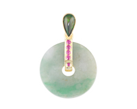 Jadeite (type-A) carving, opal and ruby pendant