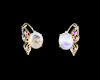 Moon stone, ruby and diamond earrings