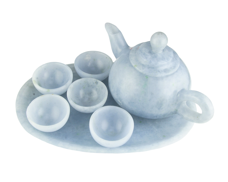 Nephrite jade (type-A) tea set - Click Image to Close
