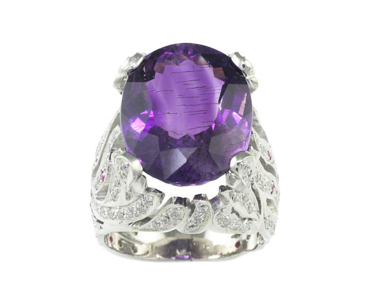 Amethyst, ruby and cubic zirconia ring - Click Image to Close