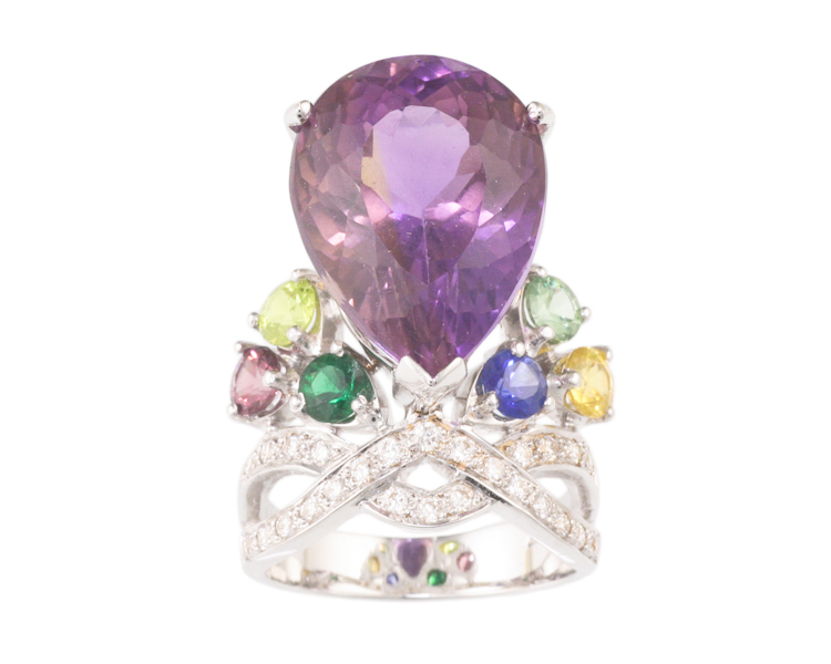 Ametrine, mixed gem stones and diamond ring - Click Image to Close