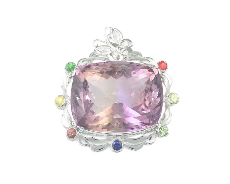 Ametrine, mixed gem stones and diamond pendant - Click Image to Close