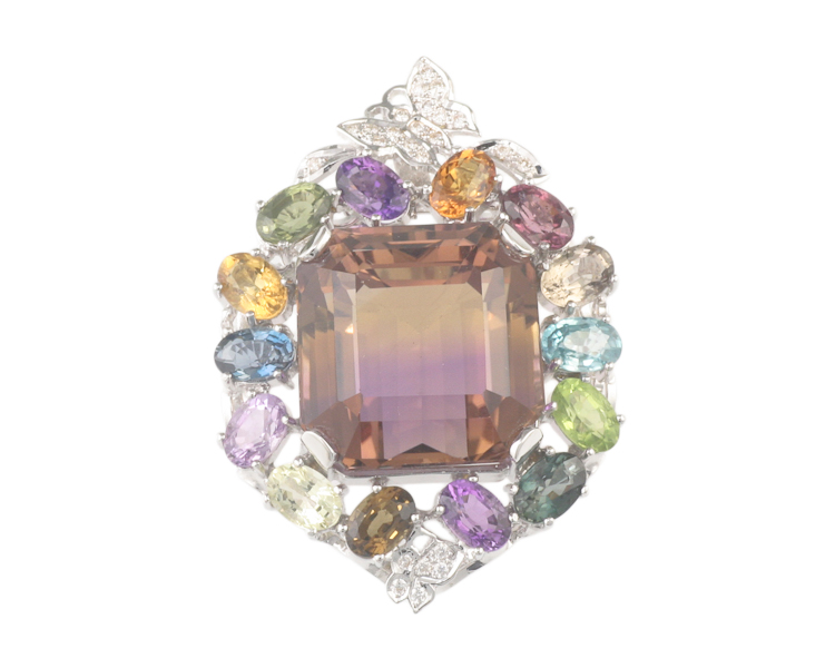 Ametrine, mixed gem stones and diamond pendant - Click Image to Close