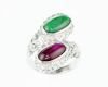 Jadeite (type-A), ruby and diamond ring