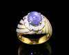 Blue star sapphire and diamond ring