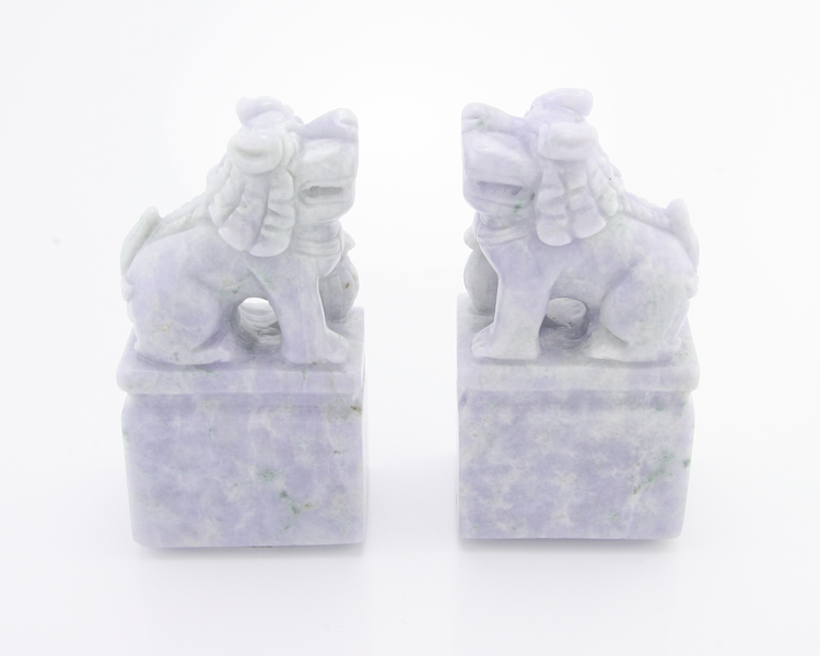 Jadeite (type-A) Chinese guardian lions - Click Image to Close