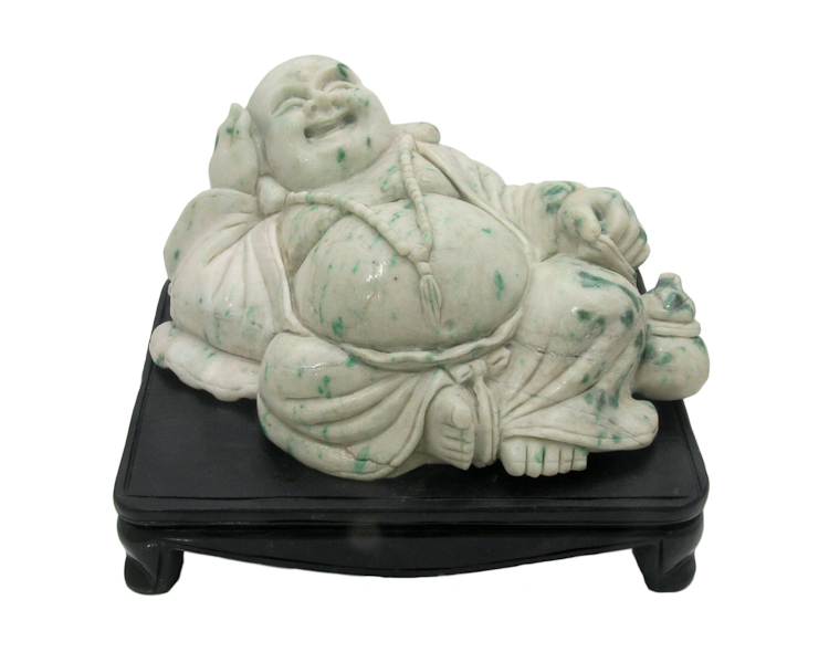 Jadeite (type-A) Budai statue on pedestal - Click Image to Close