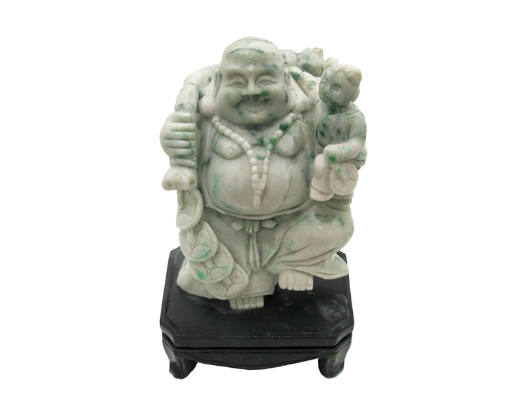 Jadeite (type-A) Budai statue on pedestal - Click Image to Close