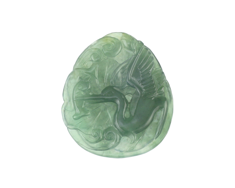 Jadeite (type-A) crane amulet - Click Image to Close