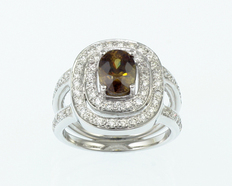Demantoid color-change garnet and diamond ring - Click Image to Close