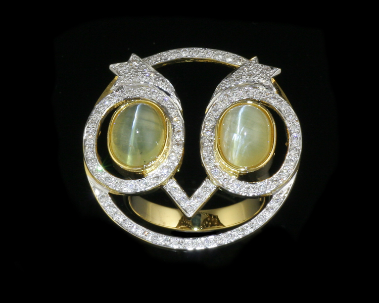 Chrysoberyl cat's eye and diamond ring - Click Image to Close