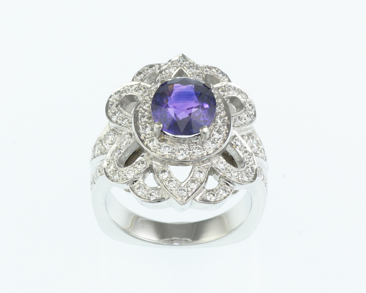 Color-change sapphire and diamond ring - Click Image to Close