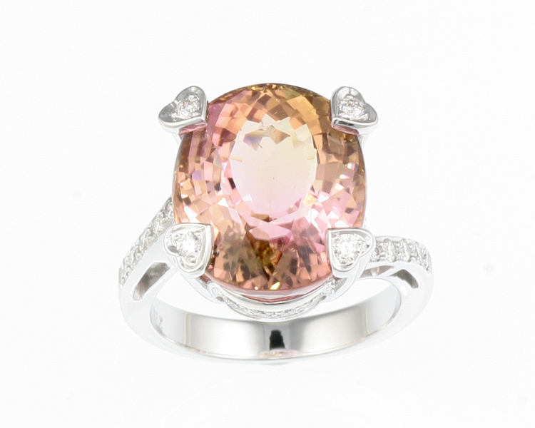 Multi-color tourmaline and diamond ring - Click Image to Close