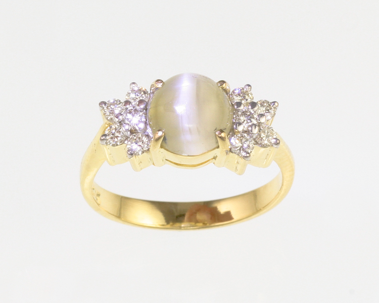 Chrysoberyl cat's eye and diamond ring - Click Image to Close
