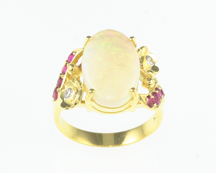 Opal, ruby and diamond ring - Click Image to Close