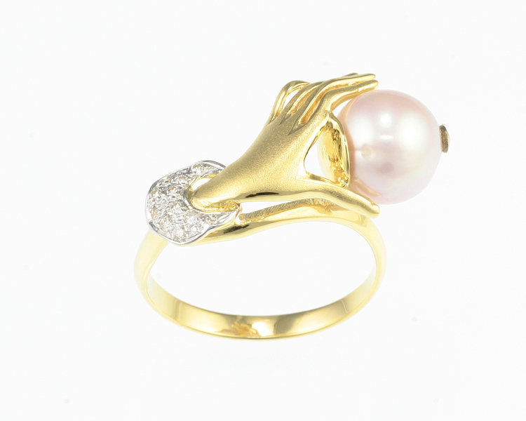 Fresh water pearl and diamond ring - Click Image to Close