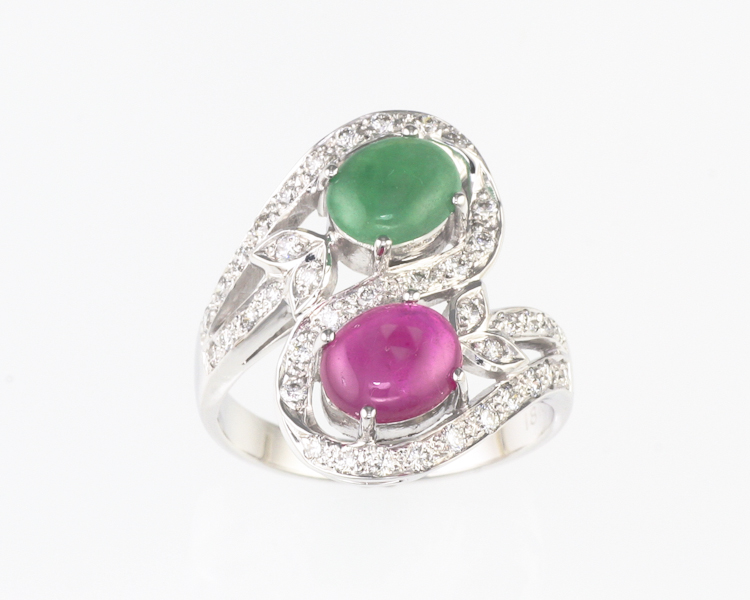 Jadeite (type-A), ruby and diamond ring - Click Image to Close