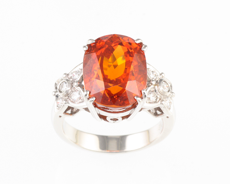 Mandarin spessartite garnet and diamond ring - Click Image to Close