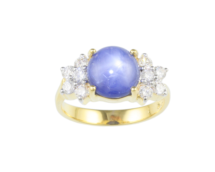 Blue star sapphire and diamond ring - Click Image to Close