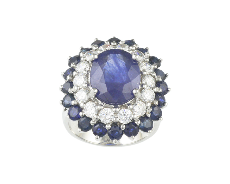 Blue sapphire simulant, blue sapphire and cubic zirconia ring - Click Image to Close