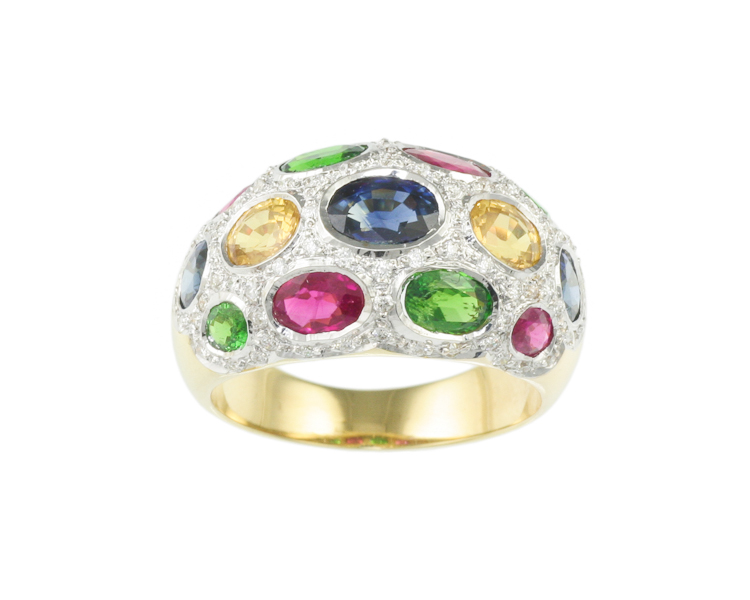 Mixed gem stones and diamond ring - Click Image to Close