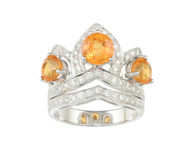 Mandarin spessartite garnet and diamond ring - Click Image to Close