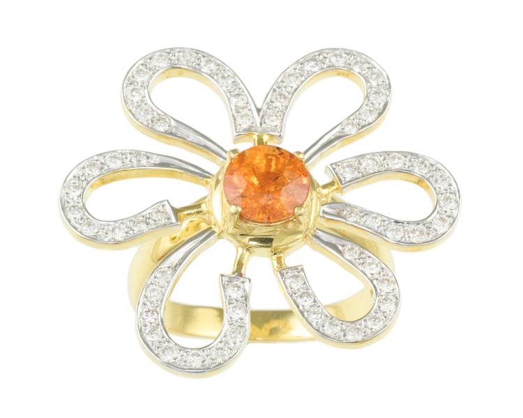 Mandarin spessartite garnet and diamond ring - Click Image to Close