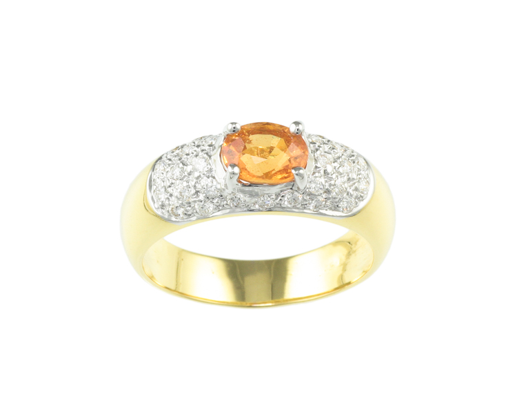 Mandarin spessartite garnet and diamond ring - Click Image to Close