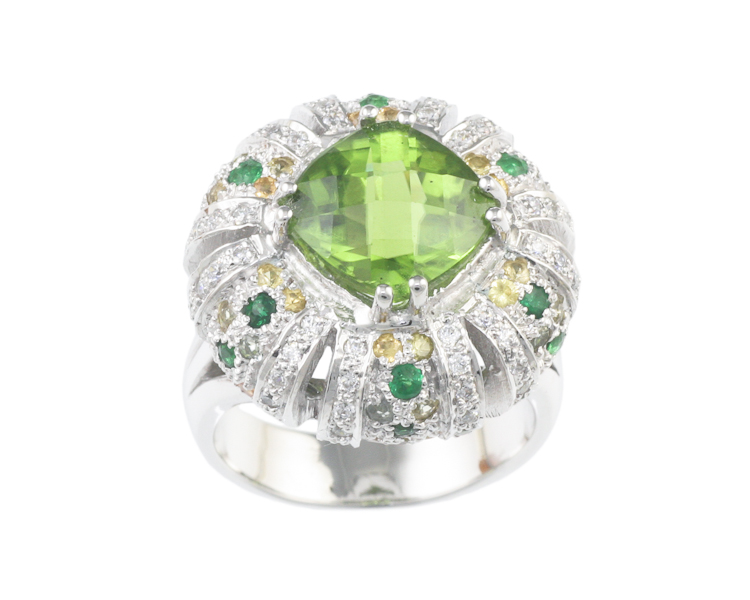 Peridot, garnet, sapphire and cubic zirconia ring - Click Image to Close