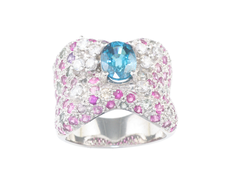 Zircon, cubic zirconia and sapphire ring - Click Image to Close