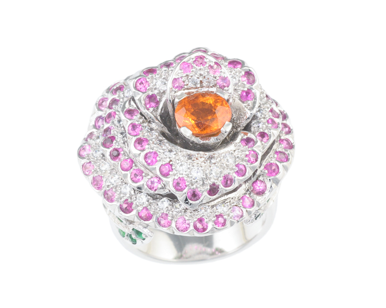Mandarin spessartite garnet, sapphire and garnet ring - Click Image to Close