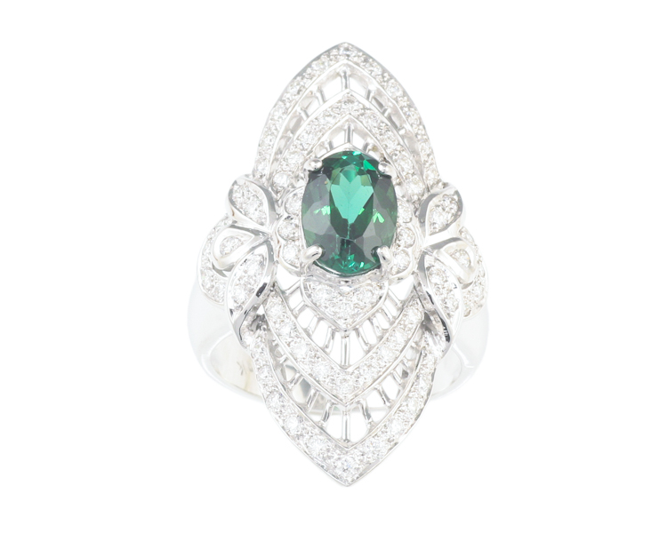 Chrome tourmaline and diamond ring - Click Image to Close