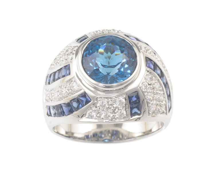 Topaz, blue sapphire and cubic zirconia ring - Click Image to Close