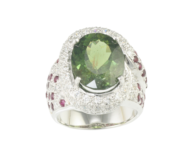 Tourmaline, ruby and cubic zirconia ring - Click Image to Close