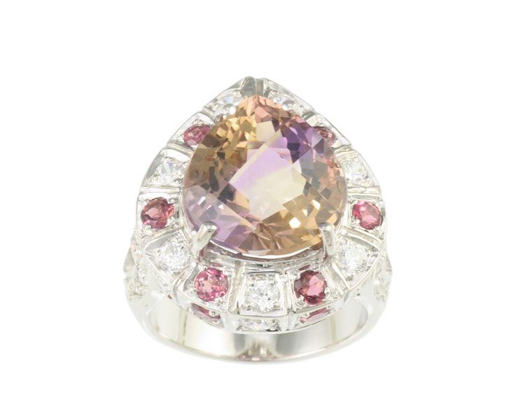 Ametrine, mixed gem stones and cubic zirconia ring - Click Image to Close