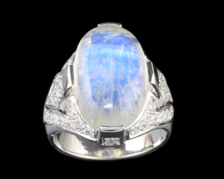 Moon stone and cubic zirconia ring - Click Image to Close