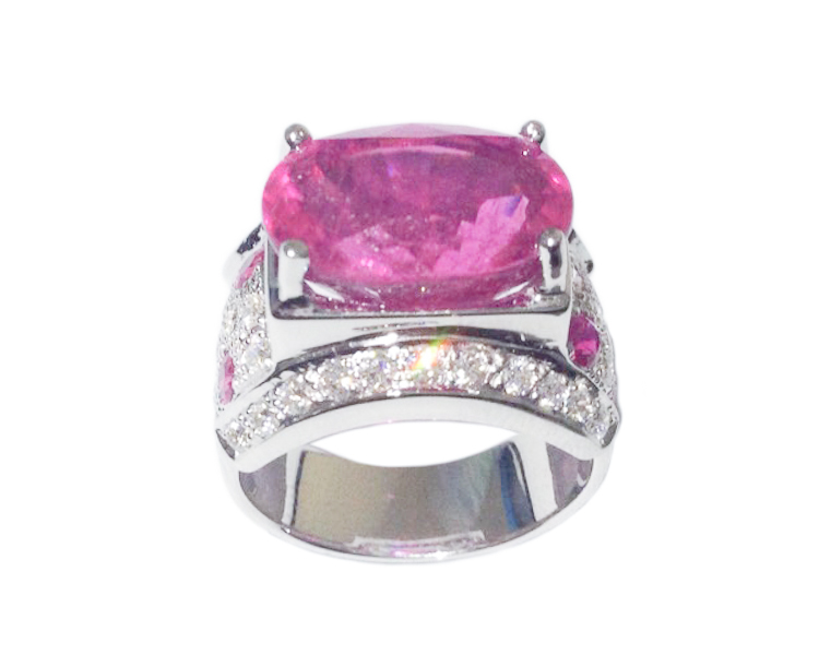Rubellite, ruby and diamond ring - Click Image to Close