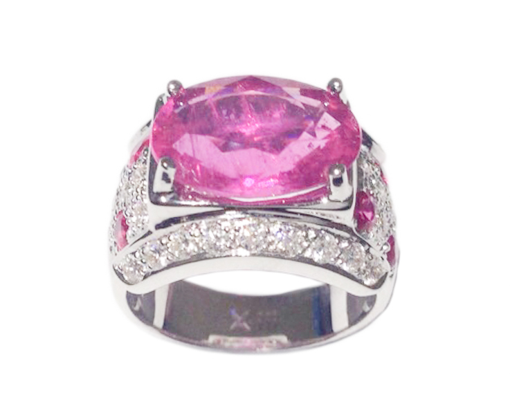 Rubellite, ruby and diamond ring - Click Image to Close