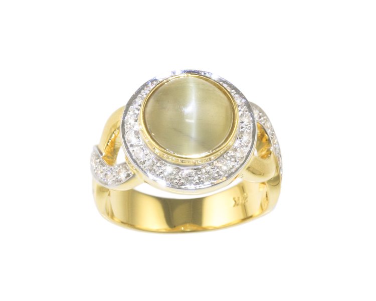 Chrysoberyl cat's eye and diamond ring - Click Image to Close