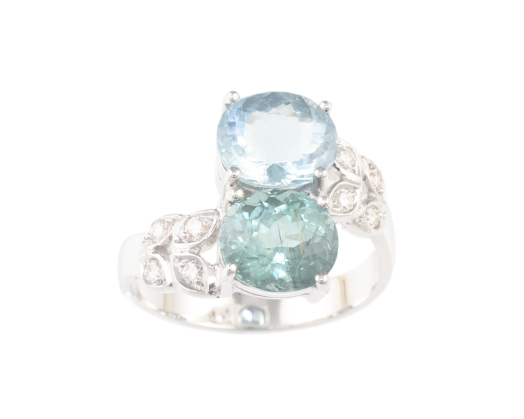 Tourmaline, aquamarine and diamond ring - Click Image to Close