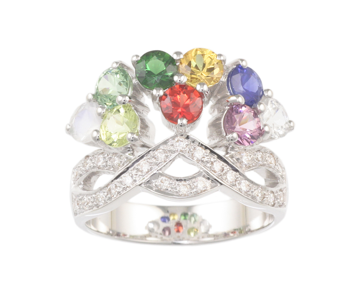 Mixed gem stones and diamond ring - Click Image to Close