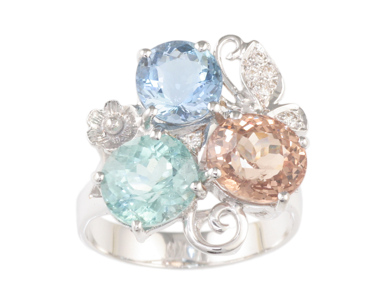 Aquamarine, tourmaline, color-change garnet and diamond ring - Click Image to Close