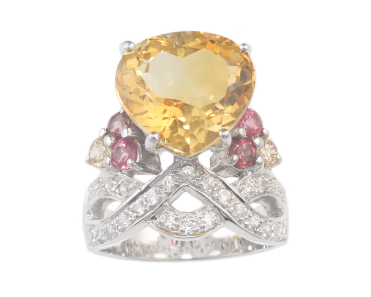 Citrine, mixed gem stones and zircon ring - Click Image to Close