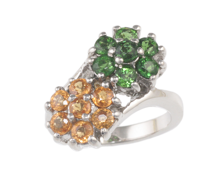 Chrome diopside and spessartite garnet ring - Click Image to Close