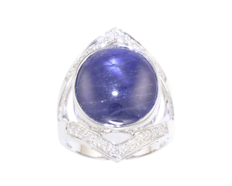Blue star sapphire and diamond ring - Click Image to Close