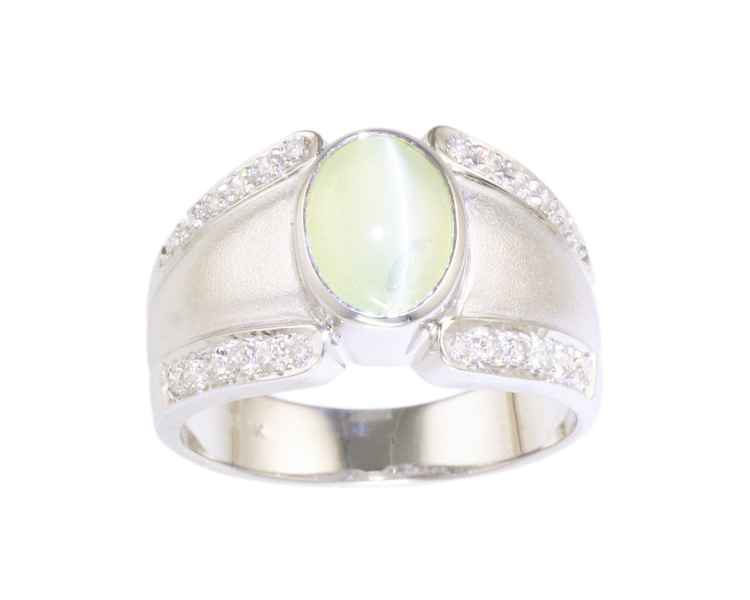 Chrysoberyl cat's eye and diamond ring - Click Image to Close