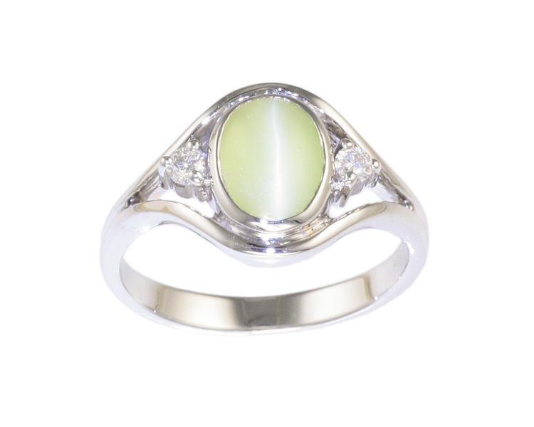 Chrysoberyl cat's eye and diamond ring - Click Image to Close